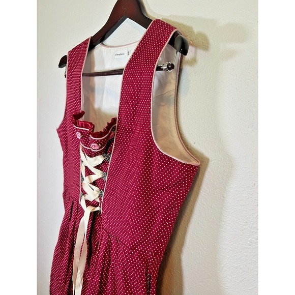 Dirndl Dress XXL Burgundy Polka Dot Oktoberfest Lace Up Bavarian Milkmaid - Picture 2 of 14